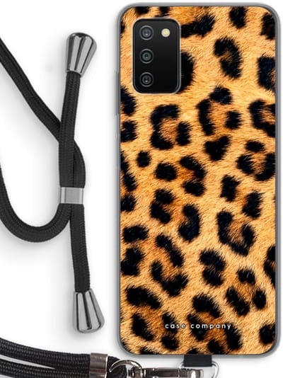 Case Company® - Hoesje met koord geschikt voor Samsung Galaxy A03S hoesje met Koord - Luipaard - Telefoonhoesje met Zwart Koord - Bescherming aan alle Kanten en Over de Schermrand