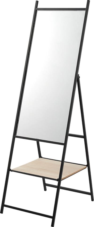 Spiegel vrijstaand Chamois met 1 plank 150x44x60 cm zwart en eikenkleurig