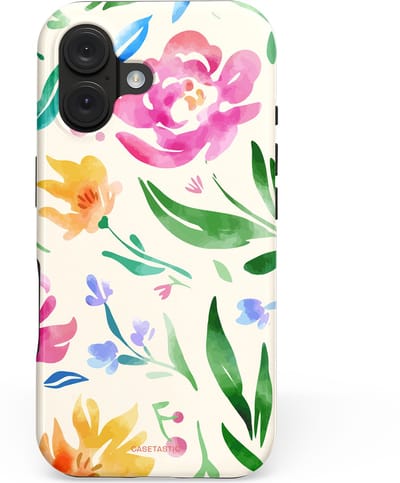 Casetastic hoesje geschikt voor Apple iPhone 16 - MagSafe - Dubbellaagse bescherming - Waterflora - Fashion Case - Wit Groen Roze Geel