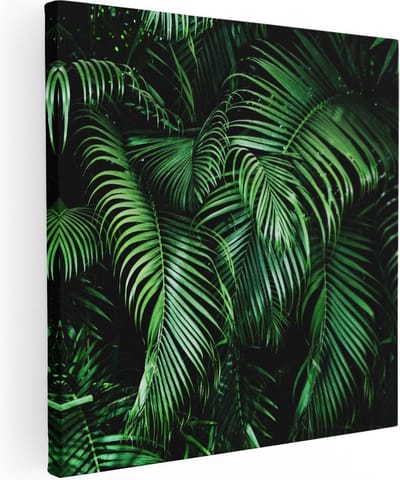 Artaza Canvas Schilderij Palmboom - 30x30 cm - Klein - Wanddecoratie Bladeren - Muurdecoratie Jungle - Kamer Accessoires