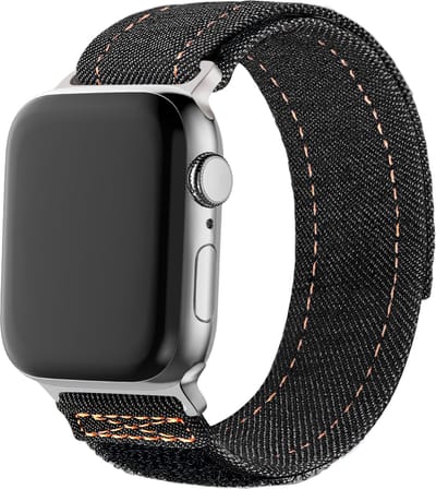 Bandz Nylon 'Denim' bandje met klittenbandsluiting - geschikt voor Apple WatchSeries 1/2/3/4/5/6/7/8/9/10/11/SE/SE2/SE3/Ultra (2) - maat: 44mm / 45mm / 46mm / 49mm (zwart)