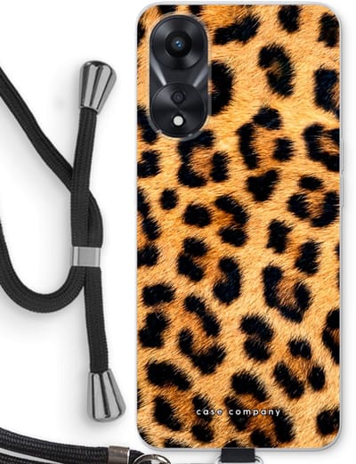 Case Company® - Hoesje met koord geschikt voor Oppo A78 5G hoesje met Koord - Luipaard - Telefoonhoesje met Zwart Koord - Bescherming aan alle Kanten en Over de Schermrand