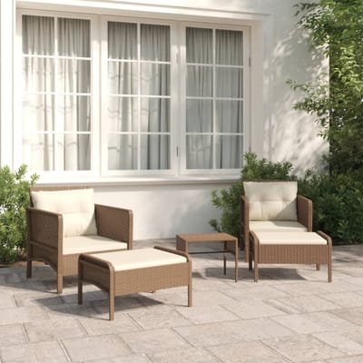 vidaXL - 5-delige - Loungeset - met - kussens - poly - rattan - bruin