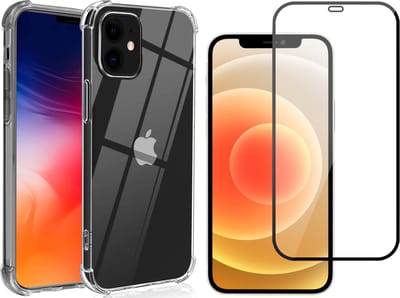 Hoesje geschikt voor iPhone 12 / 12 Pro - Transparant Siliconen Shockproof Case + Screen Protector Glas Full