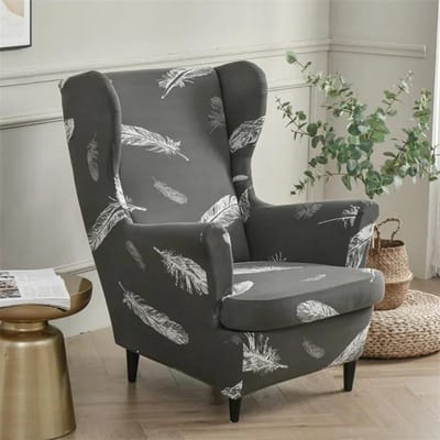 Housse de chaise à oreilles imprimée florale, housse de fauteuil en Spandex extensible, housse de canapé de détente amovible nordique avec housses de coussin de siège