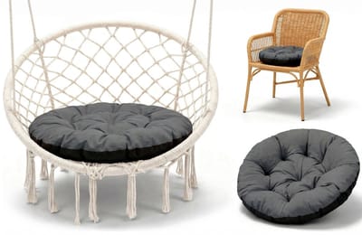 Stoelkussen Rond 60 cm – Zitkussen voor Tuinstoel Rotan & Schommelstoel – zachte ronde zitting waterafstotend voor Terras Balkon Tuin Binnen en Buiten Grafiet Schaduw B