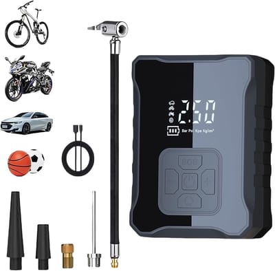 Auto-luchtpomp - Elektrische fietsluchtpomp - Met digitale drukmeter - LCD-display - Draagbaar - Multifunctionele luchtcompressor - Geschikt voor fietsen, auto's en motoren - USB-oplaadbaar - Compact en lichtgewicht ontwerp - 120 PSI - Zwart