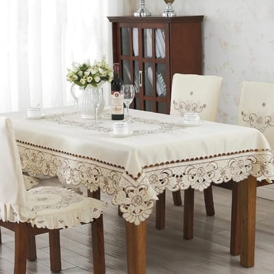 Tafelkleed Satijn Beige Europa Pastorale Tafelkleed Eettafelhoes Rechthoekige Tafel Juppe Geborduurd Stofdichte Stoelhoes 140x200cm