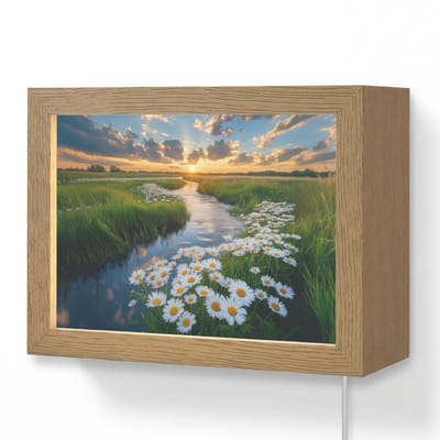 Wandlamp 20x15 cm - Oplaadbaar - Beekje - Landschap - Margriet - Wandlampen binnen woonkamer - Slaapkamer lamp met kabel - Decoratieve nachtlamp - Vloerlamp snoer