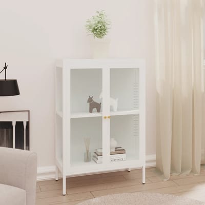 vidaXL - Dressoir - 75x35x105 - cm - staal - en - glas - wit