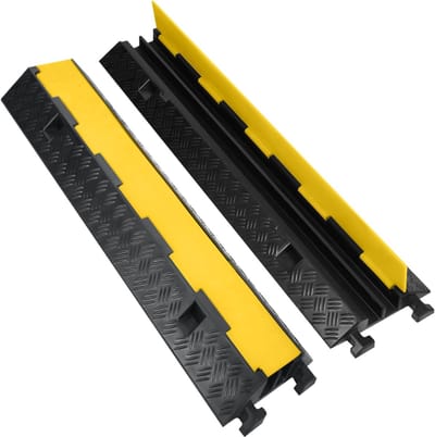 RUX® Kabelmat - Kabelgoot – 2 Stuks van 1 Meter Per stuk - Kabelbrug - Kabelbeschermer - Kabeldrempel – Kabelmanagement - Kabelmantel - Zwart/Geel - 100cm x 24cm x 5cm