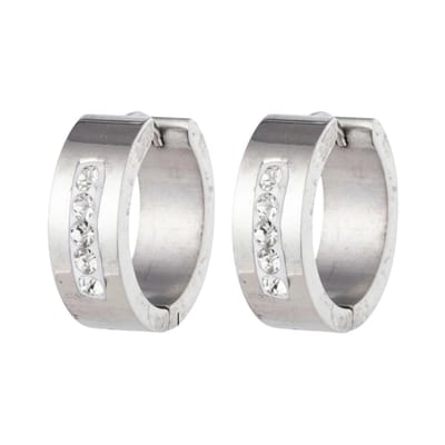 Aramat Jewels | Oorringen | RVS Oorringen Kristal Streep Zilverkleur 20mm - Dames | | | |7mm | Staal | Volwassenen | Verkleurd niet