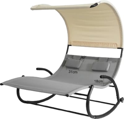 Cellista Schommelbed 2 Persoons - Tuin Ligbed met Dak - Ergonomische Zonnebank - Dubbel Ligbed met Hoofdsteunen - 140x180x184 cm