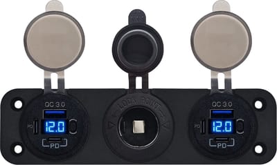 ProRide 12V USB Autolader 3 Poorten - QC3.0 - Voltmeter en 12V/24V Sigarettenplug - Drievoudig inbouw