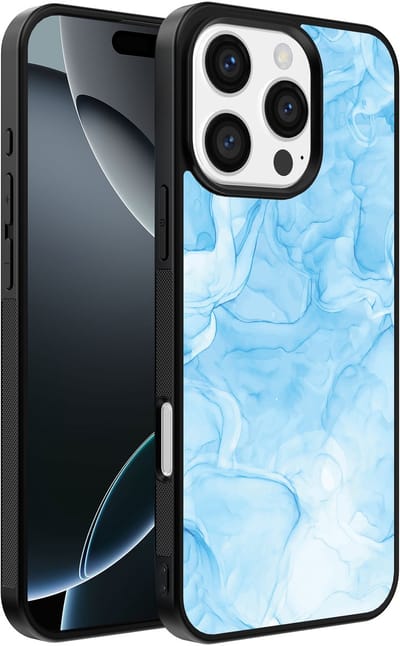 Smartphonica Telefoonhoesje Geschikt voor iPhone 16 Pro Max met marmer opdruk - TPU backcover case marble design - Lichtblauw geschikt voor iPhone 16 Pro Max