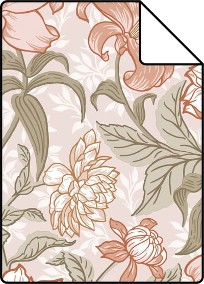 Proefstaal ESTAhome behang vintage bloemen oudroze en groen - 26.5 x 21 cm - 139479-S