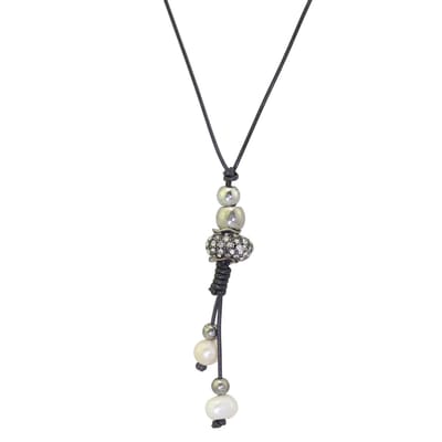 Ketting dames zoetwaterparels kristal waxkoord – donkergrijs – cadeau vrouw nikkelvrij – pave kristalkraal – geschenkzakje – cadeau vriendin
