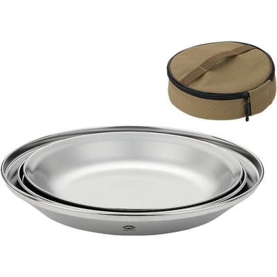 Assiette en Acier Inoxydable Plat à Fruits Ensemble de Vaisselle de Camping Soucoupe en Métal Kit de Vaisselle d'Extérieur Pique-nique Set A gray