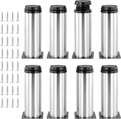 Set Meubelpoten - Verstelbare Tafelpoten - Meubels Upgraden - Roestvrij Staal Constructie - 8 Stuks 15 Cm - Zilver