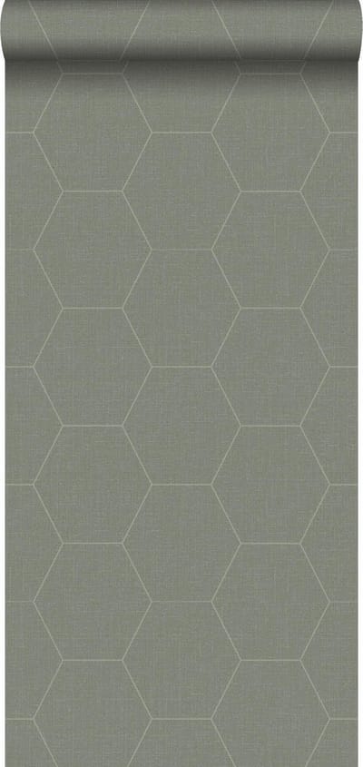 ESTAhome behang hexagon vergrijsd olijfgroen - 53 cm x 10.05 m - 148751