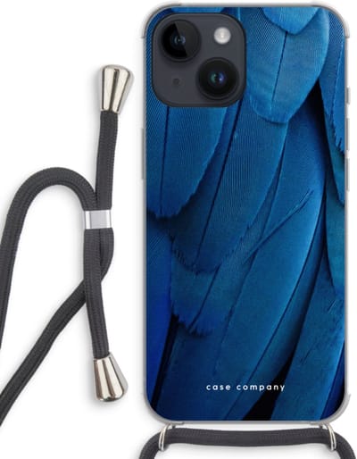 Case Company® - Hoesje met koord geschikt voor iPhone 14 hoesje met Koord - Pauw - Telefoonhoesje met Zwart Koord - Bescherming aan alle Kanten en Over de Schermrand