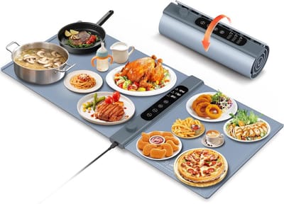 Elektrische voedselverwarmer - Verwarmingsmat buffet - Buffetten warm houden - 3 onafhankelijke zones - 101 x 43 cm - Grijs
