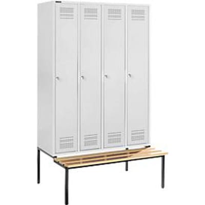 Schäfer Shop Genius Kledinglocker met zitbank, 4 compartimenten, cilinderslot, lichtgrijs/lichtgrijs