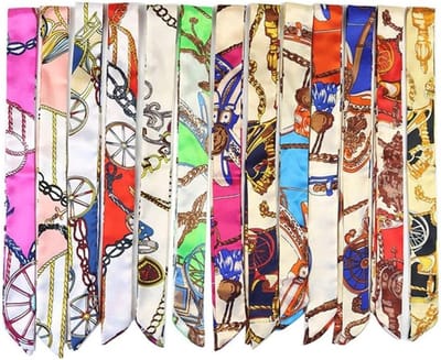 Set van 10 Zijde Sjaals voor Vrouwen - Mode Accessoires voor Handtassen, Hoofdbanden en Neckerchiefs - Perfecte Decoratie voor Kleding en Stijlvolle Outfit 90 x 4 cm