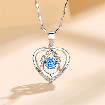 925 Sterling Zilver Hartvormige Ketting Armband Set voor Vrouwen Vintage Koreaanse Blauwe Kristallen Armbanden Sieradenset Feestsieraden beige