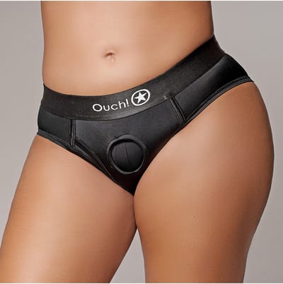 Ouch! by Shots - Vibrating Strap-on High-cut Brief - XL/XXL - Black