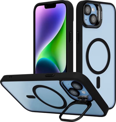 Cadorabo Hoesje geschikt voor Apple iPhone 13 in Zwart geschikt voor MagSafe en standfunctie inclusief cameralensbescherming TPU-siliconenrand