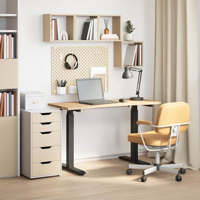 vidaXL - Bureau - Zwart - en - natuurlijk - 120 - x - 60 - cm - Massief - Eikenhout
