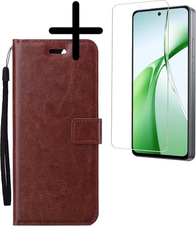 Hoesje Met Screenprotector - Geschikt voor OnePlus Nord CE4 - Luxe Pasjeshouder - Bookcase Portemonee - Flip Case - Kunstleer Book Case - Flipcase - Book Cover - Walletcase - Portemonneehoes - Bruin
