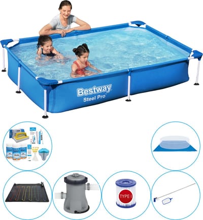 Steel Pro Rechthoekig 221x150x43 cm - 7-delig - Zwembad Met Accessoires