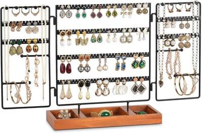 Dailygoods- Oorbelstandaard Draaibaar - Sieradenhouder - Sieradenrek - Oorbellenrek - Houten Dienblad - Elegante Organizer