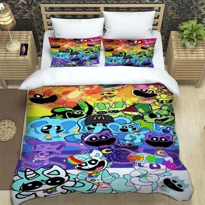 3D-print Anime Lachende Dieren CATNAP DOGDAY Beddengoedset Gloednieuwe Coole Anime Quilthoes Kussensloop Leuke Cartoon Kinderen Cadeau EU King 240x220cm
