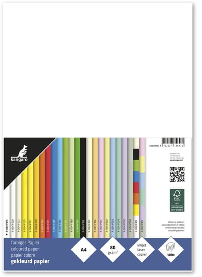 Kangaro gekleurd papier - formaat A4 - 80 grams - wit - pak 100 vel