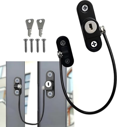 Veiligheidsstrip voor Open Raam en Deuren, Inbraakpreventie, Wedge voor Vensters en Interne Deuren (Zwart, Geperforeerd met Sleutel)