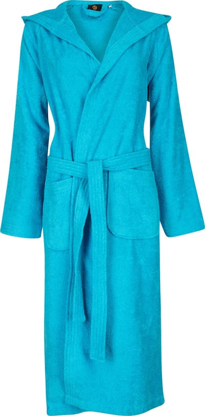 Unisex badjas aquablauw - badjas dames - badjas heren - badstof katoen - sauna badjas capuchon - maat S/M