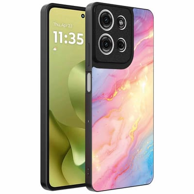 Geschikt voor Motorola Moto G86 Telefoonhoesje met Regenboog Glitter Marmer Opdruk - TPU Backcover Case Rainbow Glitter Marble Design - Smartphonica geschikt voor Motorola Moto G86