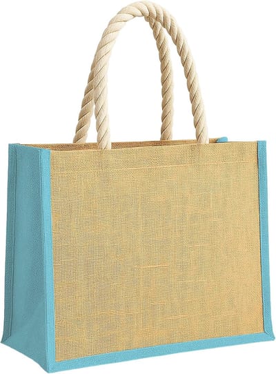 Thijox - Grote jute tas voor zee 20L met touwgrepen – handige strandtas van natuurlijke jute, kleurrijke inzetstukken, personaliseerbare tas 40x30x17