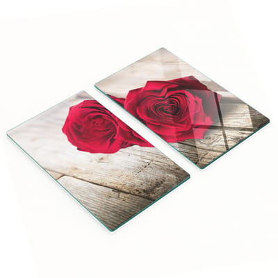 Glazen serveerplanken met rozenmotief op hout, 2x30x52 cm