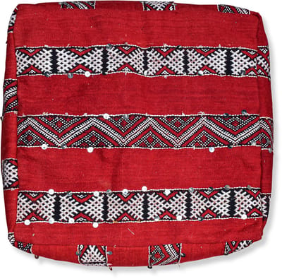 Handgeweven Marokkaanse Vloerkussen Kelim Poef - 60x60x25 CM - Uniek en stijlvol - ONGEVULD Cover only - k1214