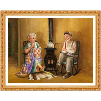 Peinture de diamant de vieux Couple à faire soi-même, broderie complète de diamant rond, point de croix, couture, décoration de maison 20X30CM beige
