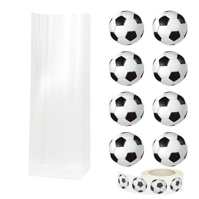 25x Uitdeelzakjes met Voetbal | Blokbodem | 60 x 50 x 200 mm | Traktatiezakjes | Kinderfeestje | Cellofaanzakjes | Cadeauzakjes | Snoepzakjes | Plastic Zakjes | Uitdeelzakjes kinderen | Cadeauzakjes Kinderen | Verpakkingszakjes Uitdeelcadeaus |