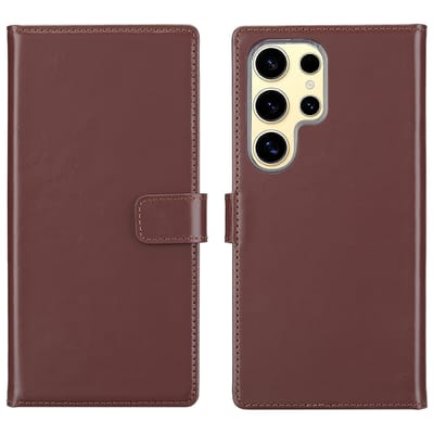 Selencia Hoesje - Geschikt voor Samsung Galaxy S25 Ultra - Echt Lederen Bookcase - Donkerbruin
