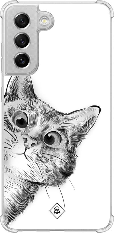 Casimoda® hoesje - Geschikt voor Samsung Galaxy S21 FE - Kat Kiekeboe - Shockproof case - Extra sterk - Siliconen/TPU - Wit, Transparant