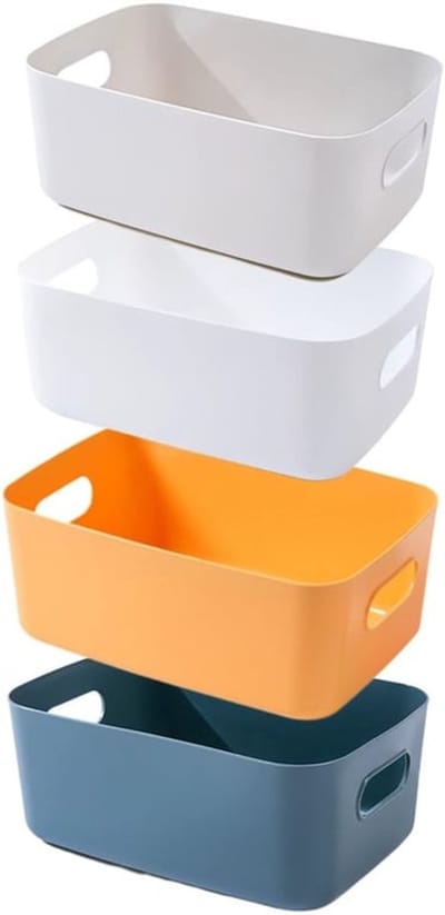 Opbergdoos Duurzaam - Opbergmand met Handgrepen - Kunststof Doos - Organizer voor Badkamer/Keuken - Set van 3 Maten - Kleurrijk 30x20x12 cm/25x18x10 cm/20x15x7 cm