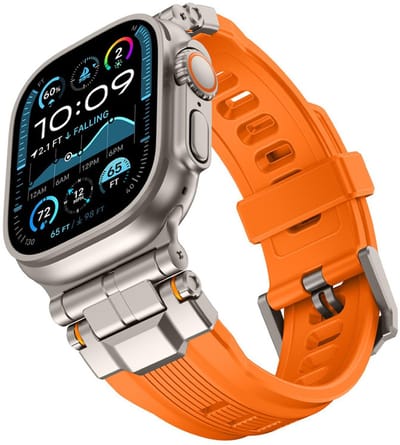 Luxe siliconen met metaal hybride bandje - geschikt voor Apple Watch series 1/2/3/4/5/6/7/8/9/10/11/ SE (1,2,3) / Ultra (1,2,3) met maat 44 mm / 45 mm / 46 mm / 49 mm - premium - oranje