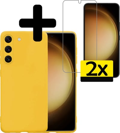 Hoesje - Met 2x Screenprotector - Geschikt voor Samsung Galaxy S23 - Sterk & Shockproof - Back Cover - Siliconen Case - Telefoon Hoes - Telefoonhoesjes - Geel